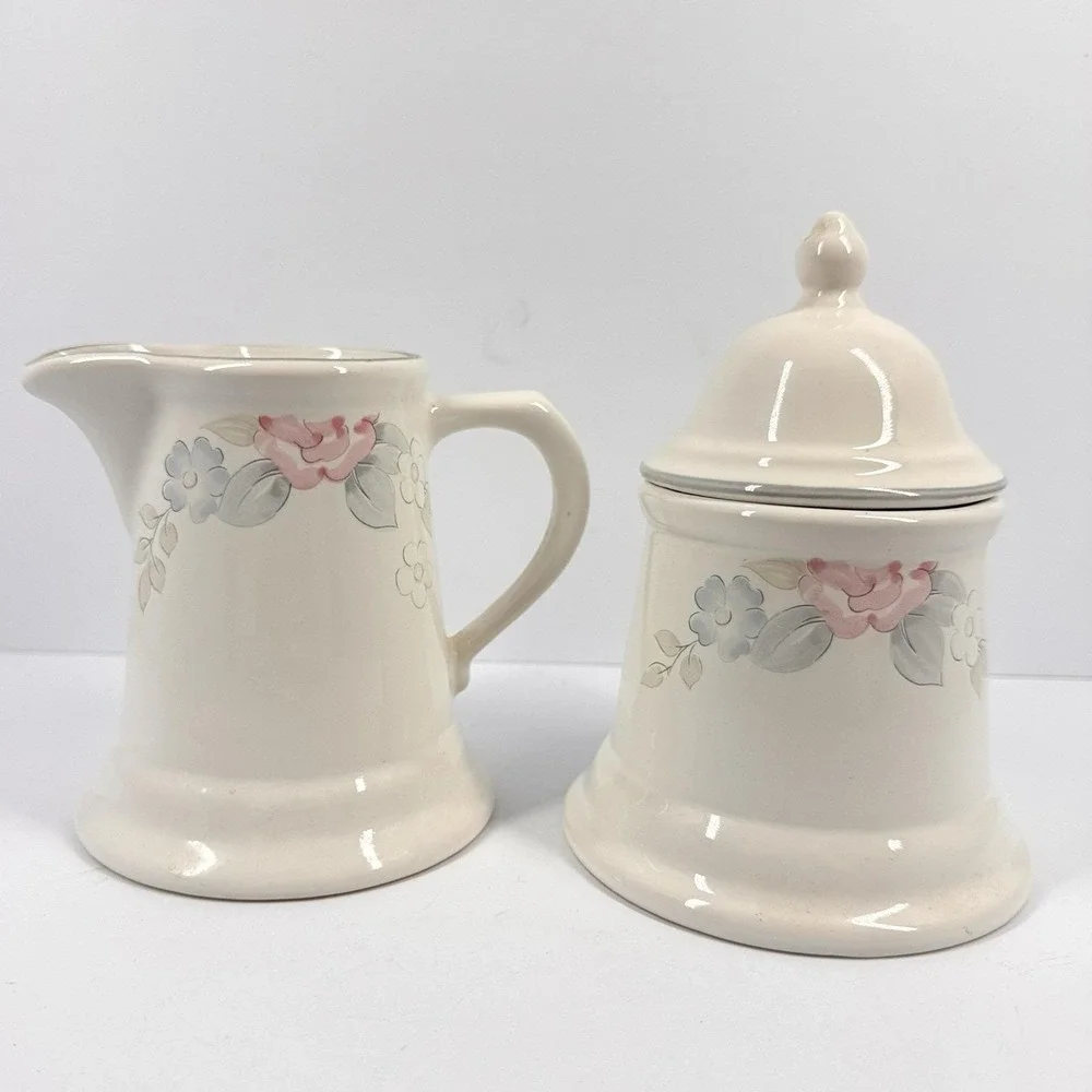 Pfaltzgraff Wyndham Creamer Covered Sugar‎ Bowl Set Floral Pink